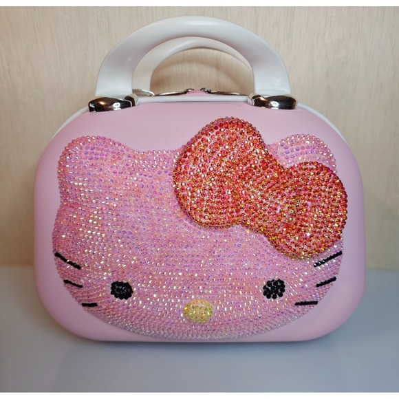 Hello Kitty Handbags - Pink Water Diamond Hello Kitty Makeup Travel Case Cosmetic Bag Hardshell NEW